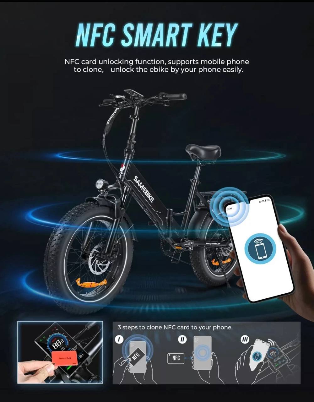 SAMEBIKE LOTDM200-II 20in Folding Electric Bike 48V 13ah Fat Tire E-Bike W/NFC